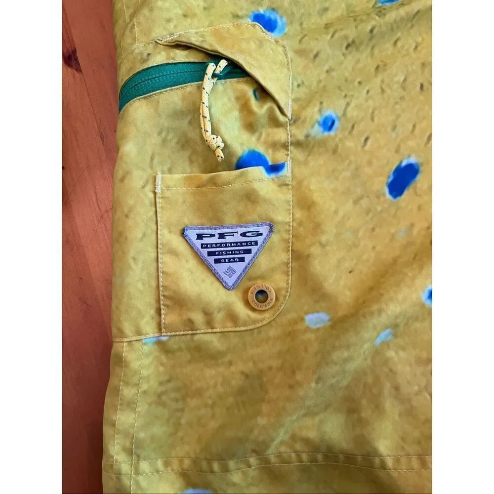 Columbia Men's Dorado Fish Scale PFG Offshore Board Shorts Yellow Green Size 38